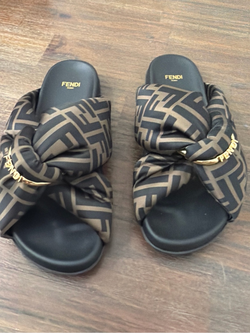 Fendi Brown & Black FF Knot Slide Sandals
